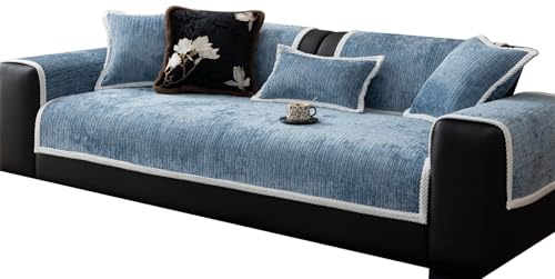 Sofa Überzug Sofabezug rutschfest Sofaschoner Weiche Chenille 1/2/3/4 Sitzer Couch Überzug Sofaüberwürfe Für U Form L Form Sektionssofa (Blau,90 x 90 cm/1 Stück) von XDKS