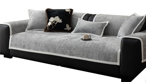 Sofa Überzug Sofabezug rutschfest Sofaschoner Weiche Chenille 1/2/3/4 Sitzer Couch Überzug Sofaüberwürfe Für U Form L Form Sektionssofa (Grau,70 x 90 cm/1 Stück) von XDKS