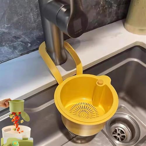 Spülbecken Sieb, Multifunktionaler Sieb für Spülbecken, Doppelschichtiges Steel Sink Strainer Basket Abtropfsieb Spülbecken Filterkorb zum Waschen für Küchenspülen (Gelb) von XDKS