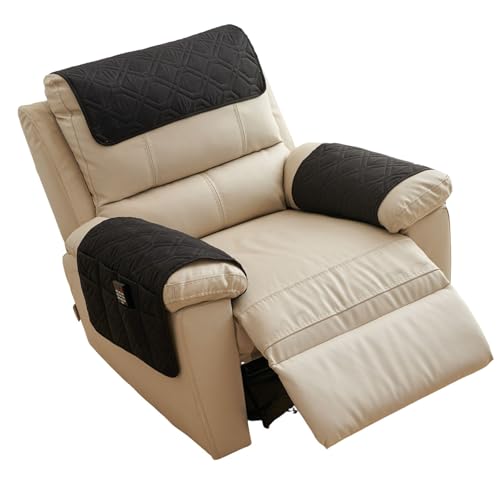 XDKS Anti-Schlupf-Sofa-Aufbewahrungsbeutel, Armlehnenbezüge, Armlehnenschoner für Sessel mit Tasche, Geeignet für die Lagerung Handy, Buch, Zeitschriften (Schwarz,1-Sitzer) von XDKS