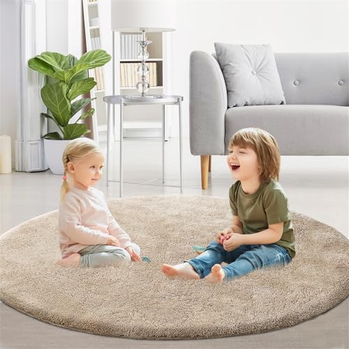 XDKS Flauschiger Badezimmerteppich in Shaggy Optik, Waschbar Badematte Weich Flauschig Badteppich Shaggy Hochflor Mikrofaser Badvorleger (French Oak,Round 122cm) von XDKS