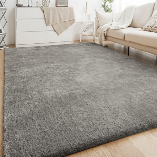 XDKS Flauschiger Badezimmerteppich in Shaggy Optik, Waschbar Badematte Weich Flauschig Badteppich Shaggy Hochflor Mikrofaser Badvorleger (Grey,122×183cm) von XDKS