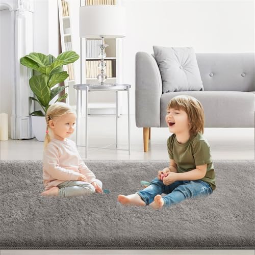 XDKS Flauschiger Badezimmerteppich in Shaggy Optik, Waschbar Badematte Weich Flauschig Badteppich Shaggy Hochflor Mikrofaser Badvorleger (Grey,61×91cm) von XDKS