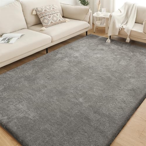 XDKS Flauschiger Badezimmerteppich in Shaggy Optik, Waschbar Badematte Weich Flauschig Badteppich Shaggy Hochflor Mikrofaser Badvorleger (Grey,91×152cm) von XDKS
