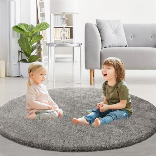 XDKS Flauschiger Badezimmerteppich in Shaggy Optik, Waschbar Badematte Weich Flauschig Badteppich Shaggy Hochflor Mikrofaser Badvorleger (Grey,Round 122cm) von XDKS