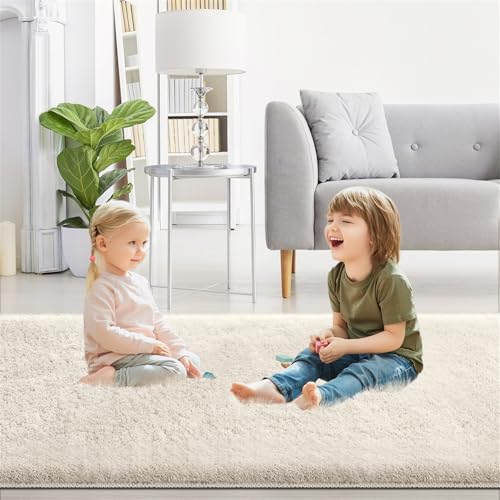 XDKS Flauschiger Badezimmerteppich in Shaggy Optik, Waschbar Badematte Weich Flauschig Badteppich Shaggy Hochflor Mikrofaser Badvorleger (Ivory,61×91cm) von XDKS