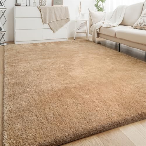 XDKS Flauschiger Badezimmerteppich in Shaggy Optik, Waschbar Badematte Weich Flauschig Badteppich Shaggy Hochflor Mikrofaser Badvorleger (Sand,122×183cm) von XDKS