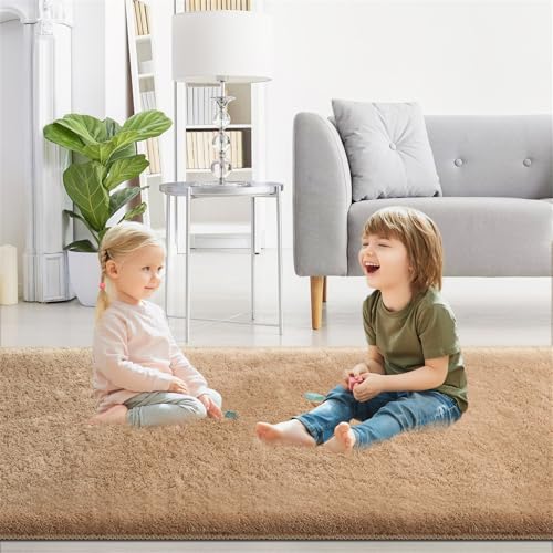 XDKS Flauschiger Badezimmerteppich in Shaggy Optik, Waschbar Badematte Weich Flauschig Badteppich Shaggy Hochflor Mikrofaser Badvorleger (Sand,61×91cm) von XDKS