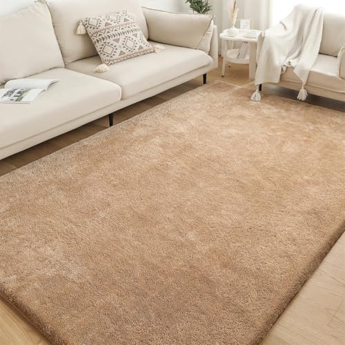 XDKS Flauschiger Badezimmerteppich in Shaggy Optik, Waschbar Badematte Weich Flauschig Badteppich Shaggy Hochflor Mikrofaser Badvorleger (Sand,91×152cm) von XDKS