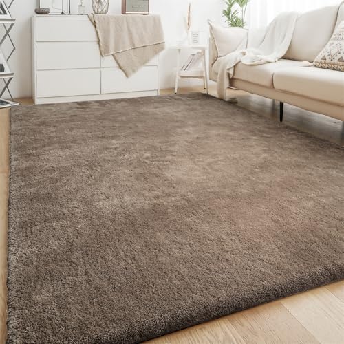 XDKS Flauschiger Badezimmerteppich in Shaggy Optik, Waschbar Badematte Weich Flauschig Badteppich Shaggy Hochflor Mikrofaser Badvorleger (Taupe,122×183cm) von XDKS