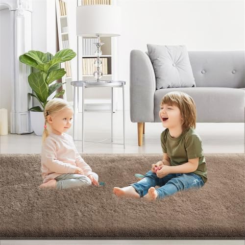 XDKS Flauschiger Badezimmerteppich in Shaggy Optik, Waschbar Badematte Weich Flauschig Badteppich Shaggy Hochflor Mikrofaser Badvorleger (Taupe,61×91cm) von XDKS