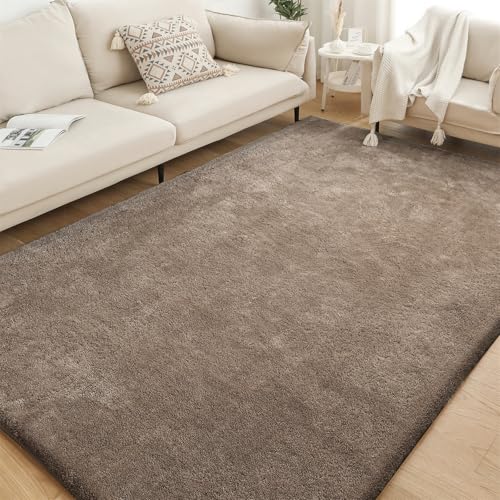 XDKS Flauschiger Badezimmerteppich in Shaggy Optik, Waschbar Badematte Weich Flauschig Badteppich Shaggy Hochflor Mikrofaser Badvorleger (Taupe,91×152cm) von XDKS