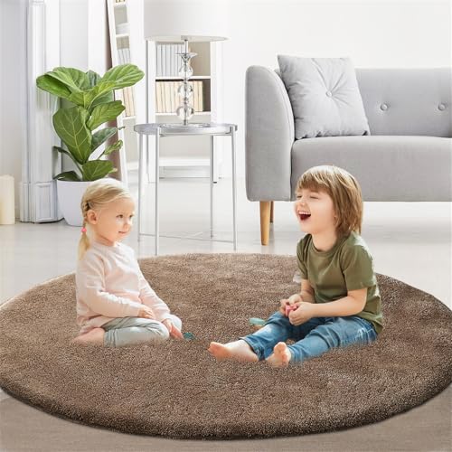 XDKS Flauschiger Badezimmerteppich in Shaggy Optik, Waschbar Badematte Weich Flauschig Badteppich Shaggy Hochflor Mikrofaser Badvorleger (Taupe,Round 122cm) von XDKS