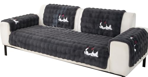 XDKS Plüsch Sofabezug Ecksofa 1/2/3/4 Sitzer, Neue rutschfeste Sofa überzug Couch überzug für Sektionssofa, Waschbar Sofaüberwurfe Sofadecke für Wohnzimmer (Dunkelgrau,90x210cm) von XDKS