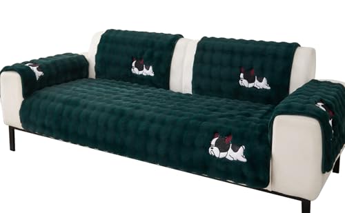 XDKS Plüsch Sofabezug Ecksofa 1/2/3/4 Sitzer, Neue rutschfeste Sofa überzug Couch überzug für Sektionssofa, Waschbar Sofaüberwurfe Sofadecke für Wohnzimmer (Dunkelgrün,70x210cm) von XDKS