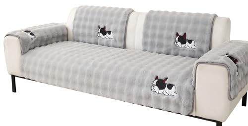 XDKS Plüsch Sofabezug Ecksofa 1/2/3/4 Sitzer, Neue rutschfeste Sofa überzug Couch überzug für Sektionssofa, Waschbar Sofaüberwurfe Sofadecke für Wohnzimmer (Hellgrau,70x180cm) von XDKS