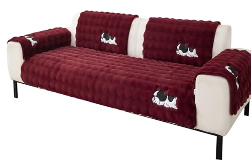 XDKS Plüsch Sofabezug Ecksofa 1/2/3/4 Sitzer, Neue rutschfeste Sofa überzug Couch überzug für Sektionssofa, Waschbar Sofaüberwurfe Sofadecke für Wohnzimmer (Weinrot,90x210cm) von XDKS