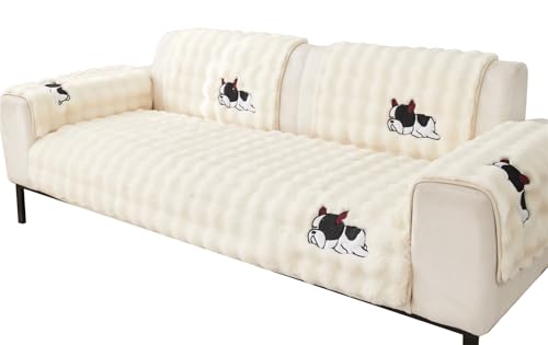 XDKS Plüsch Sofabezug Ecksofa 1/2/3/4 Sitzer, Neue rutschfeste Sofa überzug Couch überzug für Sektionssofa, Waschbar Sofaüberwurfe Sofadecke für Wohnzimmer (Weiß,90x70cm) von XDKS