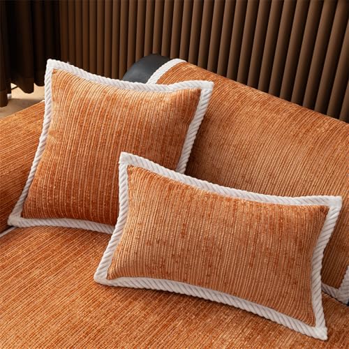 XDKS Sofa Überzug Sofabezug rutschfest Sofaschoner Weiche Chenille 1/2/3/4 Sitzer Couch Überzug Sofaüberwürfe Für U Form L Form Sektionssofa (Orange,Kissenbezug 30x50 cm) von XDKS