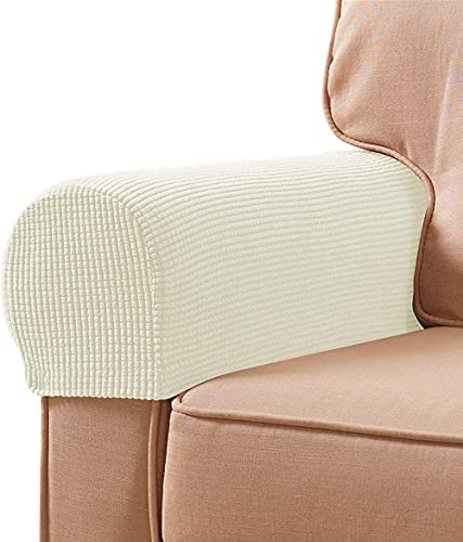 XDKS Stretch Stoff Sessel Couch Armlehnenbezug Anti-Rutsch Spandex Polyester Sofa Stuhl Armkappen Schonbezüge Für Möbelschutz, 2er Set (4er-Set,Elfenbein) von XDKS