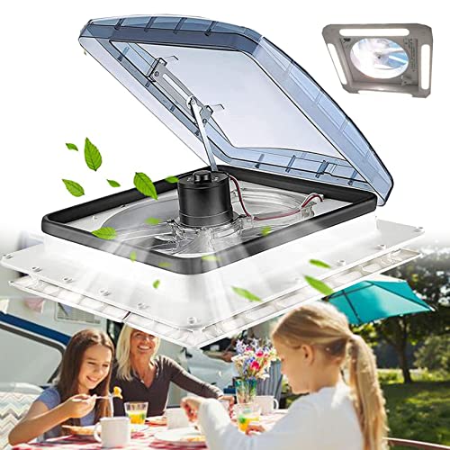 Wohnmobil-dachventilator, 12 V Duschdachlukenventilator, 36 X 36 Cm/40 X 40 Cm Abluftventilator Mit Led-licht Und 3-stufen-ventilator, Zwei-wege-luftstrom, Für Wohnwagen-dachfensterlüfter,400mm von XDLYWUZIQ