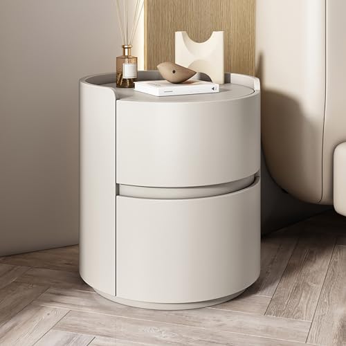 Moderner Minimalistischer Schlafzimmer-Nachttisch aus Massivem Holz in Weiß - Runder Beistelltisch Mit Aufbewahrungsschubladen, Kommode, Mini-Nachttisch von XDONE