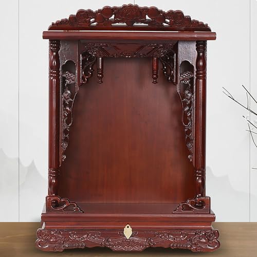 An der Wand montierter persönlicher Schreinaltar aus Massivholz,chinesischer Opfertisch mit Schranksockel,buddhistischer Gebetsaltarschrank,Buddha-Schreinregal mit ausziehbarer Ablagefläche(A,60*52*32 von XDOPIRRS
