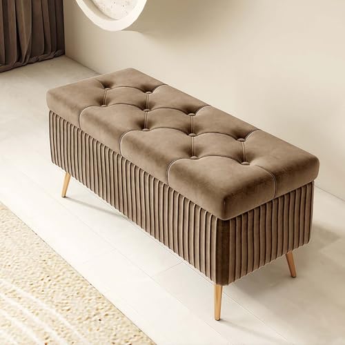 Aufbewahrungsbank für Schlafzimmer,Eingangsbank,Aufbewahrungsbank am Bettende,Fußbank am Bett,gepolsterte Bank,gepolsterte Sitzbank mit Stauraum,geeignet für verschiedene Einsatzbereiche(Light brown,1 von XDOPIRRS