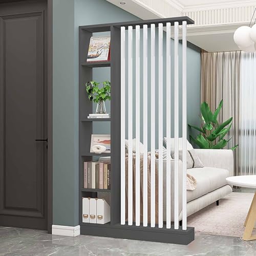 Freistehende Trennwand-Säule für den Eingangsbereich, freistehender Raumteiler mit Regalen für das Wohnzimmer, moderner freistehender Holz-Raumteiler, Privatsphäre-Trennwand-Säule.(Gray+white,W120cm/4 von XDOPIRRS