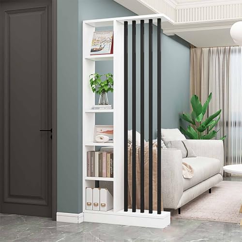 Freistehende Trennwand-Säule für den Eingangsbereich, freistehender Raumteiler mit Regalen für das Wohnzimmer, moderner freistehender Holz-Raumteiler, Privatsphäre-Trennwand-Säule.(White+black,W80cm/3 von XDOPIRRS
