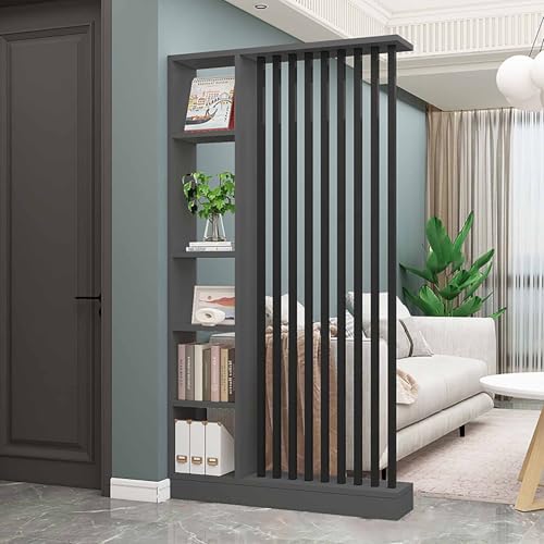 Freistehende Trennwand-Säule für den Eingangsbereich, freistehender Raumteiler mit Regalen für das Wohnzimmer, moderner freistehender Holz-Raumteiler, Privatsphäre-Trennwand-Säule.(Gray+black,W120cm/4 von XDOPIRRS