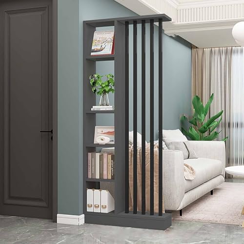Freistehende Trennwand-Säule für den Eingangsbereich, freistehender Raumteiler mit Regalen für das Wohnzimmer, moderner freistehender Holz-Raumteiler, Privatsphäre-Trennwand-Säule.(Gray+black,W80cm/31 von XDOPIRRS