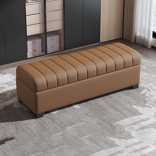 Gepolsterter Aufbewahrungshocker, Aufbewahrungsbank fürs Schlafzimmer, Eingangsbank fürs Schlafzimmer, Hocker aus Holz und Leder mit Stauraum — Für verschiedene Räume geeignet(B,140cm/55.1in) von XDOPIRRS