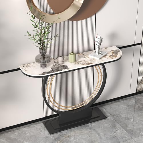 Moderner Konsolensofatisch aus Schmiedeeisen,rechteckiger Dekotisch aus Stein,halbmondförmiger Dekotisch,moderner Konsolentisch mit geometrischen Metallbeinen(B,47.2*11.8*31.5in/120*30*80cm) von XDOPIRRS