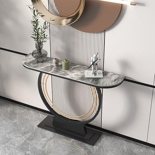 Moderner Konsolensofatisch aus Schmiedeeisen,rechteckiger Dekotisch aus Stein,halbmondförmiger Dekotisch,moderner Konsolentisch mit geometrischen Metallbeinen(C,59*11.8*31.5in/150*30*80cm) von XDOPIRRS