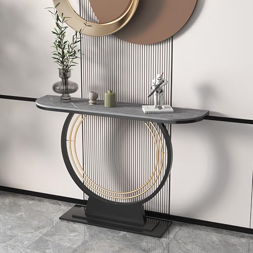 Moderner Konsolensofatisch aus Schmiedeeisen,rechteckiger Dekotisch aus Stein,halbmondförmiger Dekotisch,moderner Konsolentisch mit geometrischen Metallbeinen(D,47.2*11.8*31.5in/120*30*80cm) von XDOPIRRS