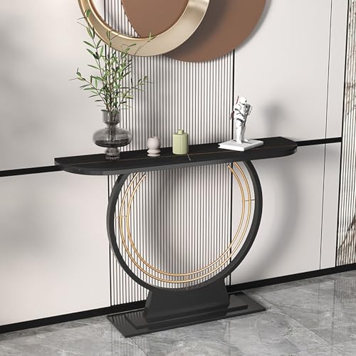 Moderner Konsolensofatisch aus Schmiedeeisen,rechteckiger Dekotisch aus Stein,halbmondförmiger Dekotisch,moderner Konsolentisch mit geometrischen Metallbeinen(E,47.2*11.8*31.5in/120*30*80cm) von XDOPIRRS