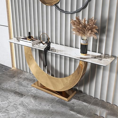 Moderner leichter Luxus-Verandaschrank mit geometrischen Metallbeinen, schmaler und langer Konsolentisch für das Wohnzimmer, italienischer Verandatisch aus Steinplatten(A,39.4*11.8*31.5in/100*30*80cm) von XDOPIRRS