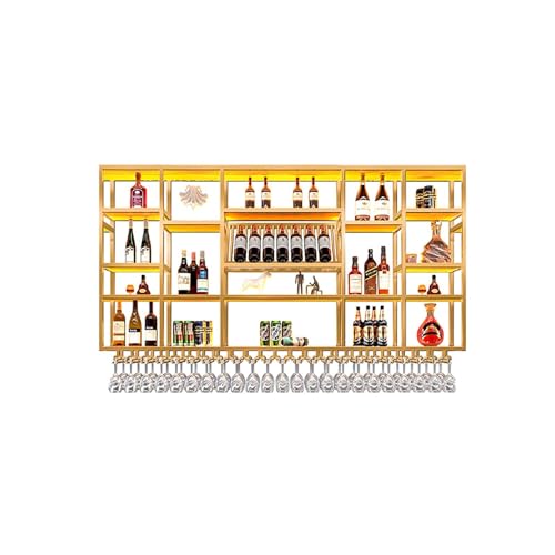 Moderner wandmontierter Weinlagerregal mit Glashalter, Metall-Weinregal mit LED-Lichtleiste, Bar Einheit Schwebende Regale, Flaschenpräsentationsregal für die Bar,Wandmontierte Weinregale(Gold,200*20* Moderner wandmontierter Weinlagerregal mit Glashalter, Metall-Weinregal mit LED-Lichtleiste, Bar Einheit Schwebende Regale, Flaschenpräsentationsregal für die Bar,Wandmontierte Weinregale(Gold,200*20* von XDOPIRRS
