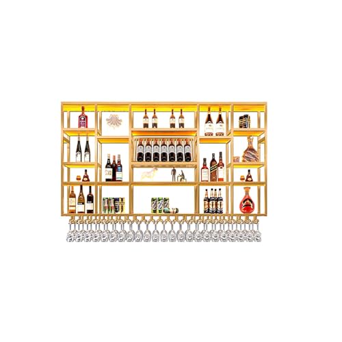 Moderner wandmontierter Weinlagerregal mit Glashalter, Metall-Weinregal mit LED-Lichtleiste, Bar Einheit Schwebende Regale, Flaschenpräsentationsregal für die Bar,Wandmontierte Weinregale(Gold,160*20* Moderner wandmontierter Weinlagerregal mit Glashalter, Metall-Weinregal mit LED-Lichtleiste, Bar Einheit Schwebende Regale, Flaschenpräsentationsregal für die Bar,Wandmontierte Weinregale(Gold,160*20* von XDOPIRRS