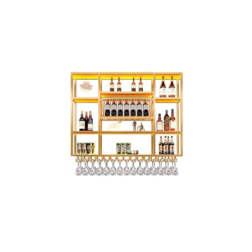 Moderner wandmontierter Weinlagerregal mit Glashalter, Metall-Weinregal mit LED-Lichtleiste, Bar Einheit Schwebende Regale, Flaschenpräsentationsregal für die Bar,Wandmontierte Weinregale(Gold,120*20* Moderner wandmontierter Weinlagerregal mit Glashalter, Metall-Weinregal mit LED-Lichtleiste, Bar Einheit Schwebende Regale, Flaschenpräsentationsregal für die Bar,Wandmontierte Weinregale(Gold,120*20* von XDOPIRRS