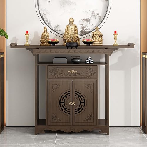 XDOPIRRS Chinesischer Altar mit Schrankbasis, Meditationsaltar aus Bambus, persönliche Meditationsnische mit Stauraum, freistehender Puja-Gebetstisch, Opfertisch(120cm/47.2in) von XDOPIRRS