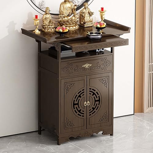XDOPIRRS Chinesischer Altar mit Schrankbasis, Meditationsaltar aus Bambus, persönliche Meditationsnische mit Stauraum, freistehender Puja-Gebetstisch, Opfertisch(80cm/31.5in) von XDOPIRRS