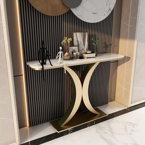 XDOPIRRS Konsolentisch aus Stein, rechteckiger Dekotisch,Bartisch als Wandkunst für den Eingangsbereich, schmaler Eingangstisch mit geometrischen Metallbeinen(E,39.4 * 11.8 * 31.5in/100 * 30 * 80cm) von XDOPIRRS