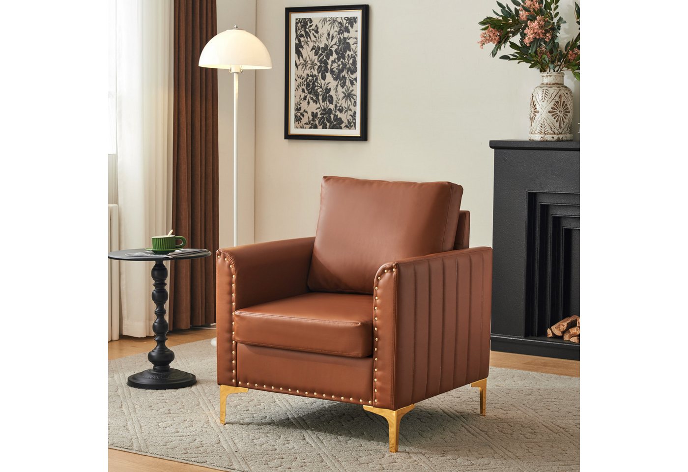 XDOVET Chesterfield-Sofa Moderner PU-Lederstuhl, Chesterfield-Sessel, Lounge-Sessel, Einzelsessel Lesesessel, Einzel-Sofasessel mit Kissen Nieten von XDOVET