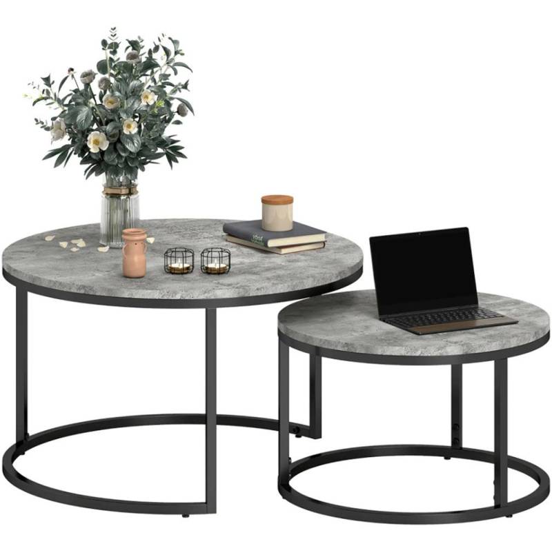 XDOVET Couchtisch 2 Couchtisch-Set,runde Satztische, Kaffeetisch, Wohnzimmertisch, Metallgestell von XDOVET