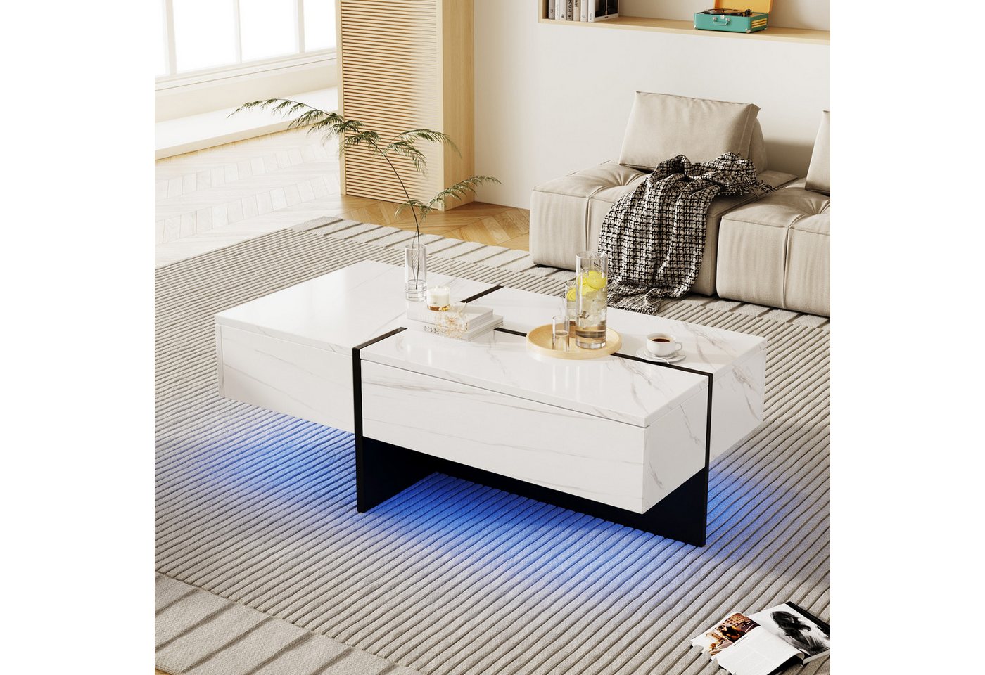 XDOVET Couchtisch Hochglanz Couchtisch, Marmorimitat und farblich passender Tisch, Wohnzimmermöbel, mit App-gesteuertem LED-Beleuchtungssystem XDOVET Couchtisch Hochglanz Couchtisch, Marmorimitat und farblich passender Tisch, Wohnzimmermöbel, mit App-gesteuertem LED-Beleuchtungssystem von XDOVET