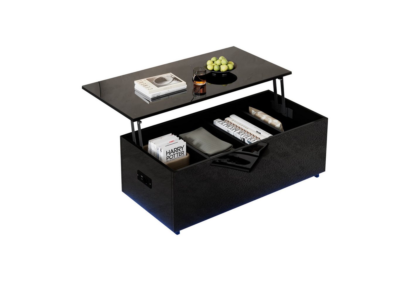 XDOVET Couchtisch Hochglanz Couchtisch mit LED-Beleuchtung und verstecktem Stauraum (100*50*35 cm), Wohnzimmertisch Hydraulisch hebbarer Beistelltisch von XDOVET