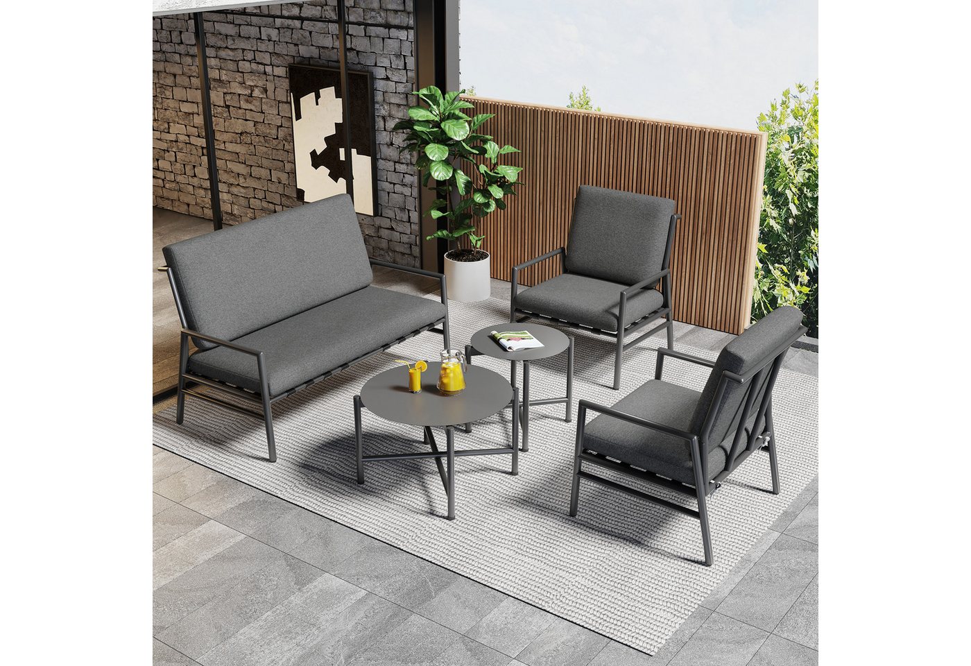 XDOVET Gartenlounge-Set Vierteilige Outdoor-Sofagarnitur Vier Sitze, Zwei Couchtische, Beiges Verzinktes Stahlrohr, Abnehmbar Waschbar Kissen Riemen von XDOVET