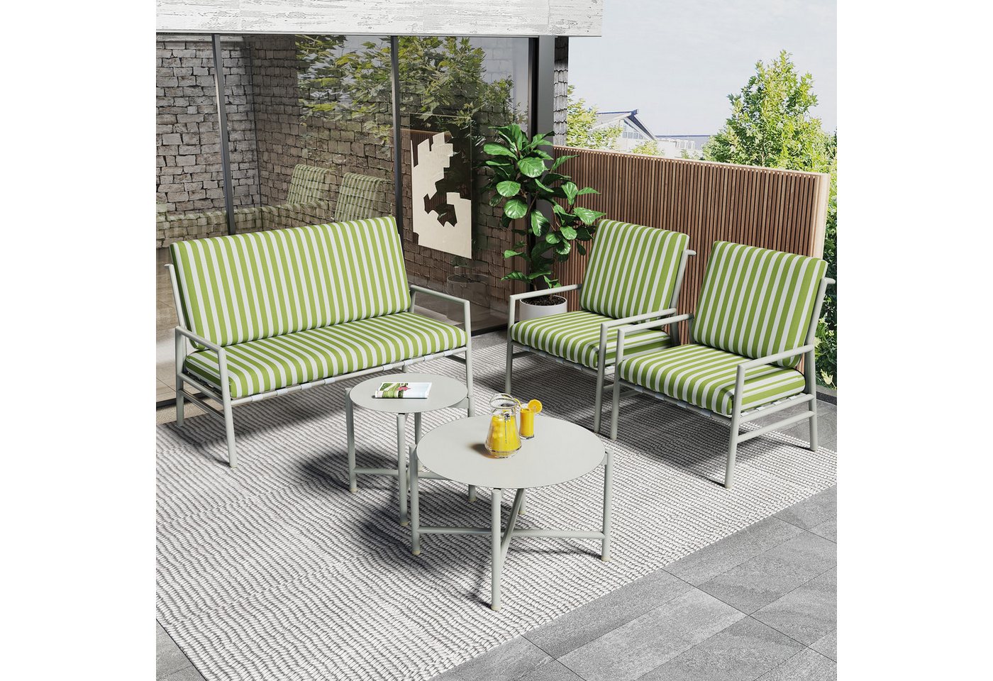 XDOVET Gartenlounge-Set Vierteilige Outdoor-Sofagarnitur Vier Sitze, Zwei Couchtische, Beiges Verzinktes Stahlrohr, Abnehmbar Waschbar Kissen Riemen von XDOVET